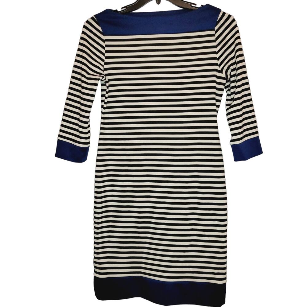 Isaac Mizrahi navy blue and white striped midi dress Size Med Coastal Nautical